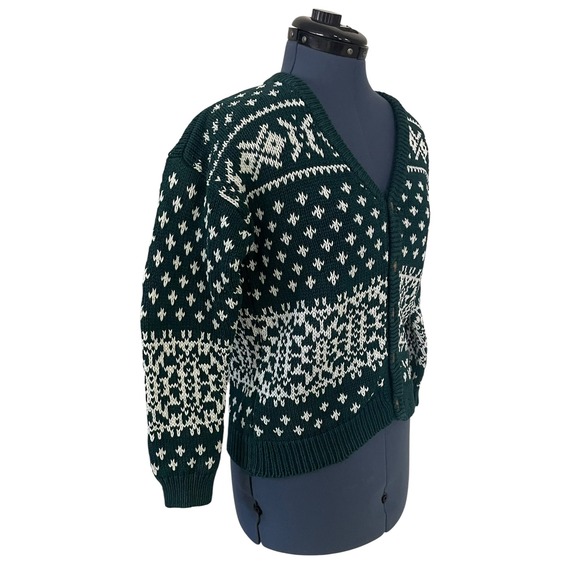 Vtg Gap Green White Fair Isle Cotton Crop Cardigan Sweater Preppy Heritage 90s L - Picture 2 of 9